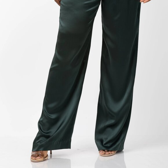NWT THE SEI Women's Wide Leg Silk Trousers In Hunter Green Size 8 - Picture 2 of 8